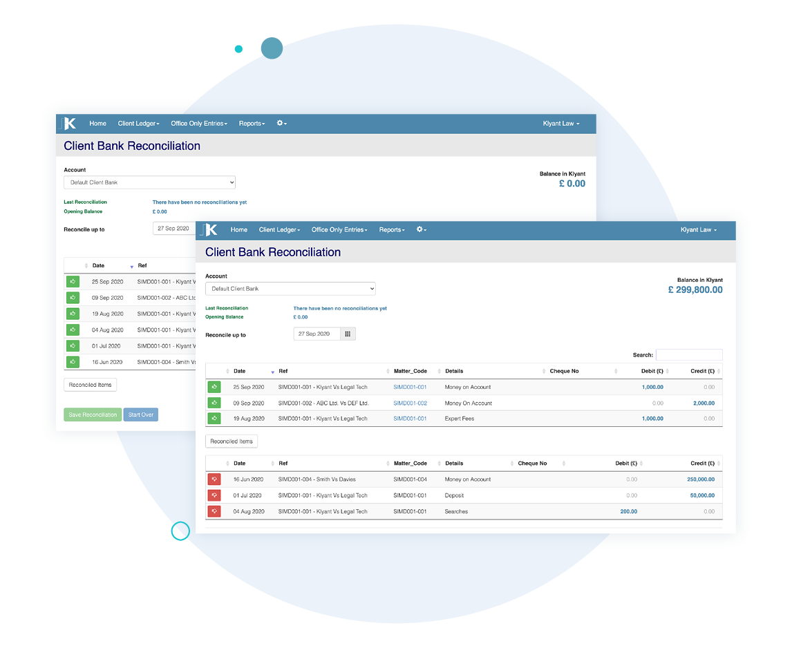 Reconcile multiple client or office accounts