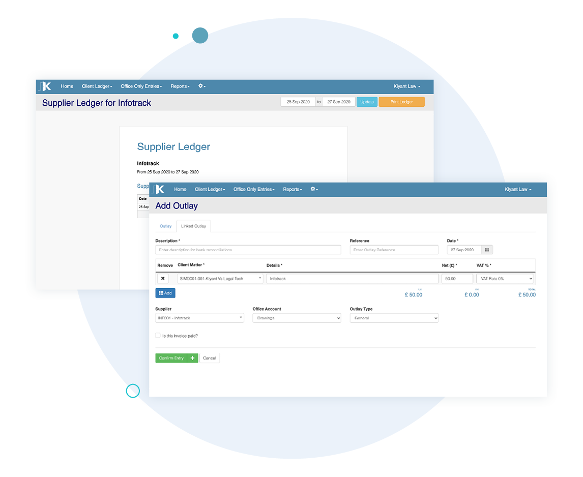 Record disbursements against a matter and the purchase ledger 